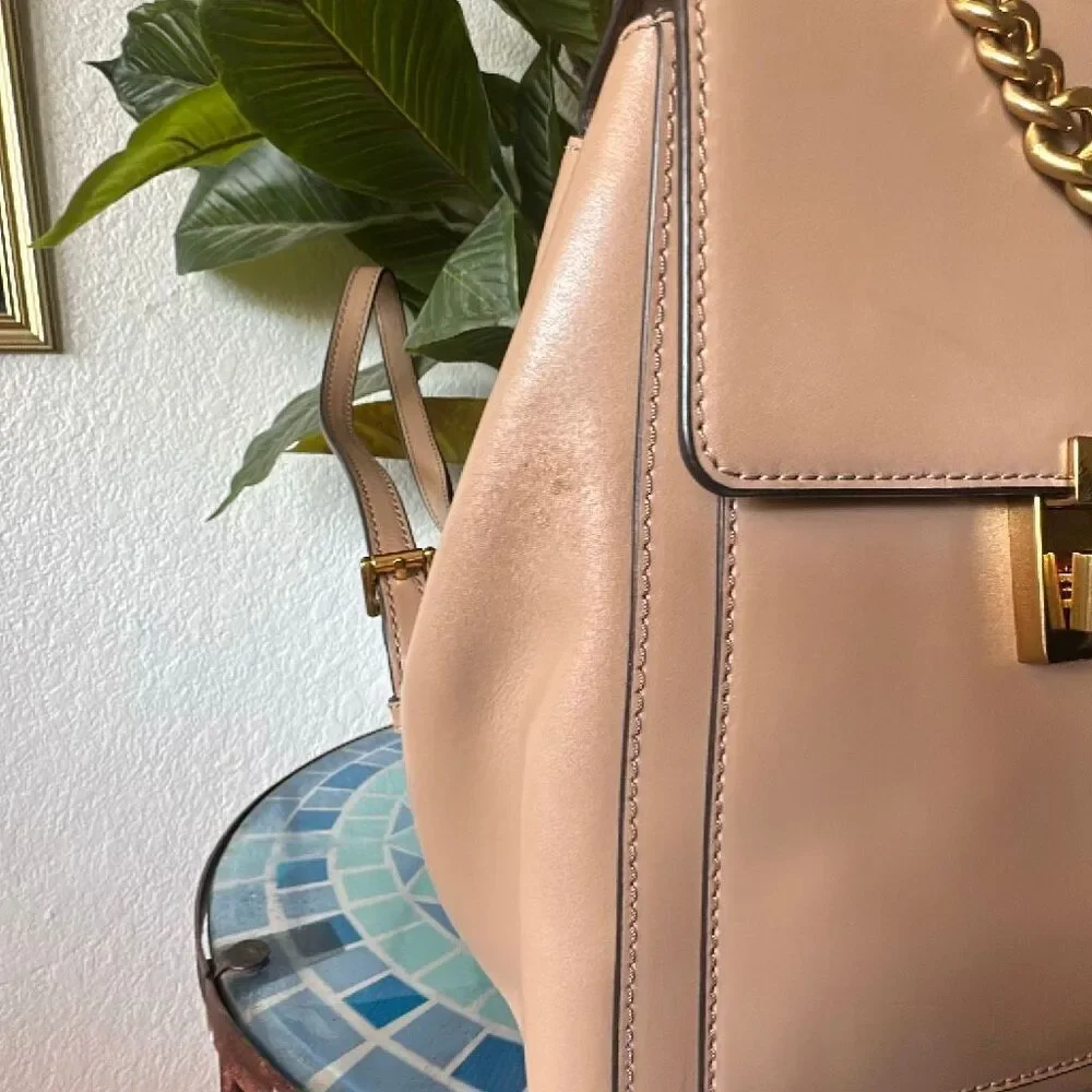 Michael Kors tan MK Backpack Gold chain